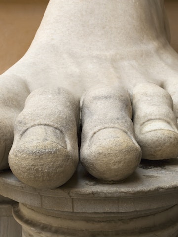 Close up of the foot of Constantine statue, Capitoline Museum, Italy