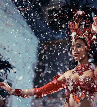 Two samba dancers performing at Carnival.
