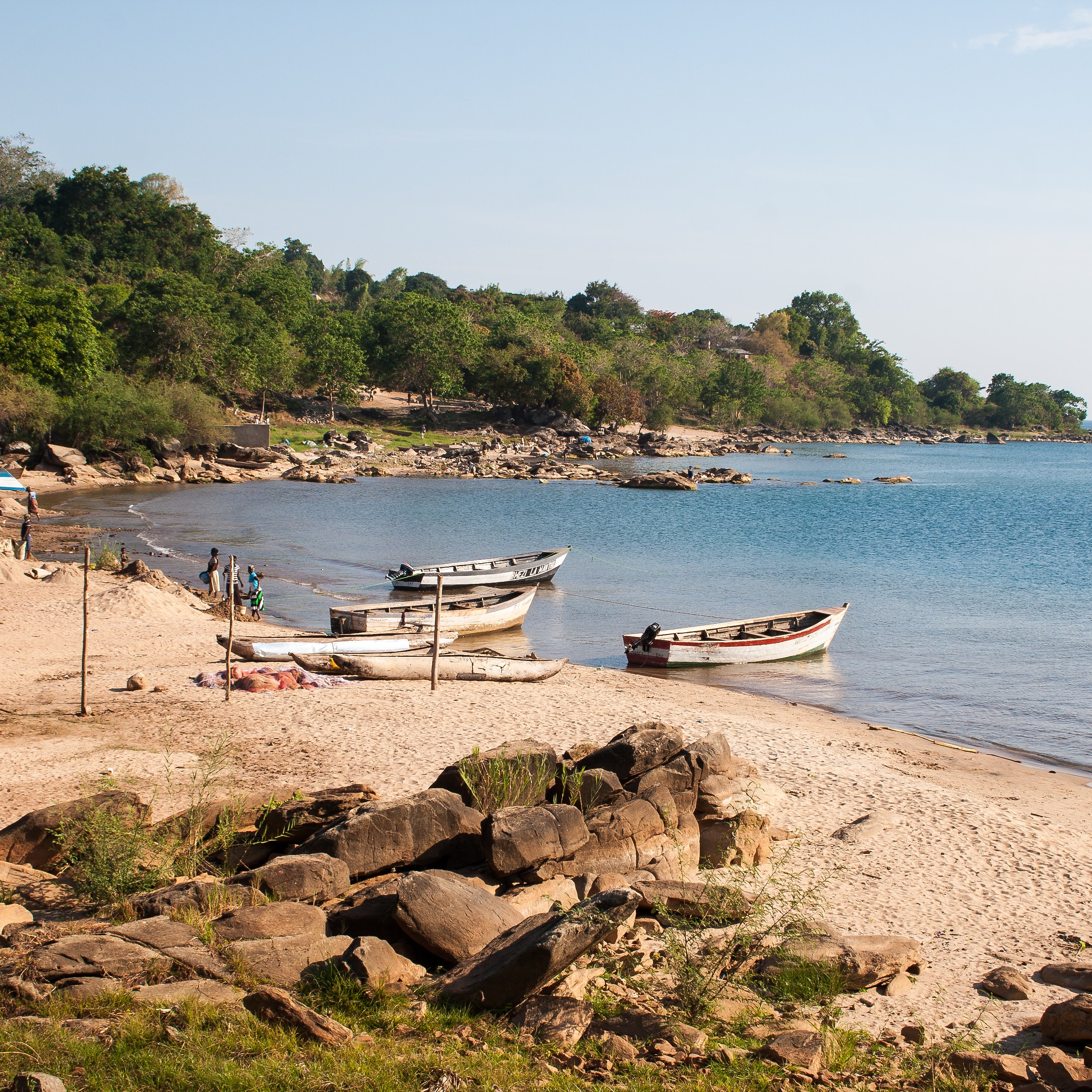 Bay in Nkhata Bay, fishing boats, Malawi.