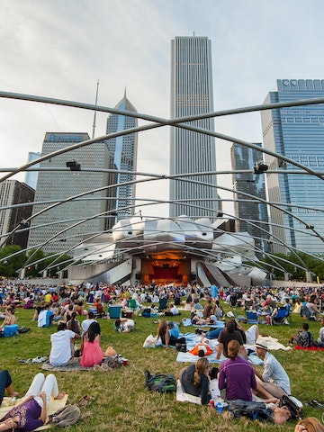 July 7, 2012: Crowd gathered at the Jay Pritzker Pavilion in Millennium Park.