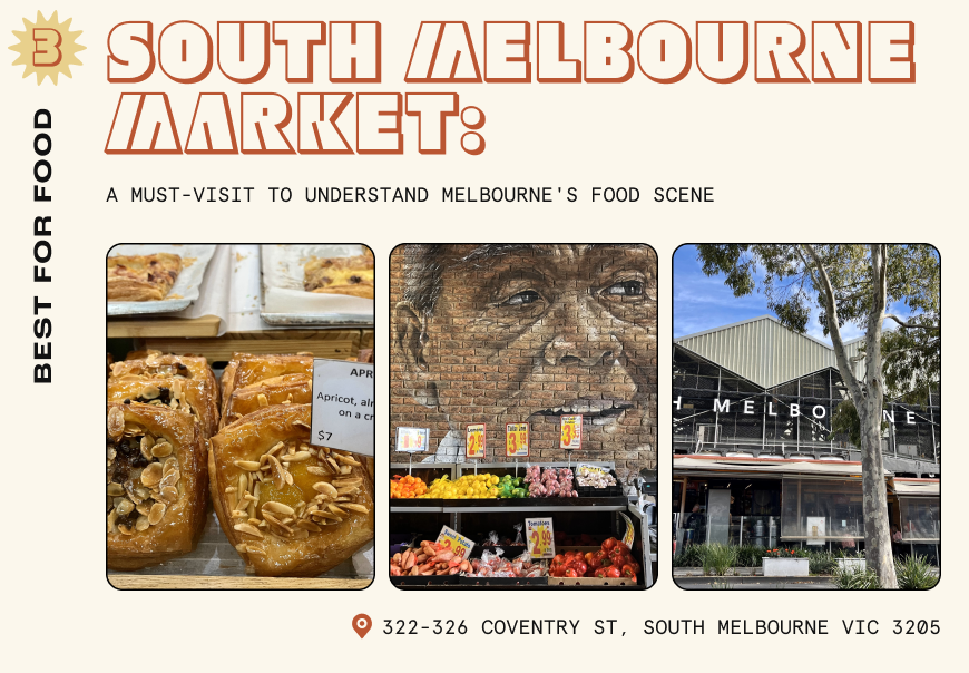Pastries and fresh fruit on display at South Melbourne Market
