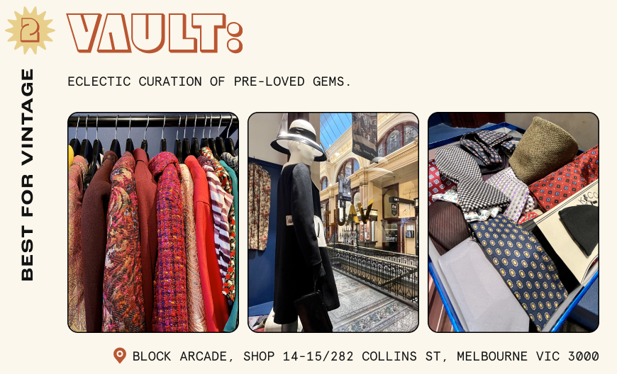 Vintage clothes and accessories on display at Vault, Melbourne